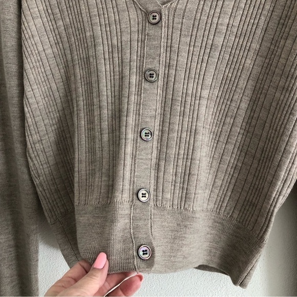 ATM Cardigan Ribbed Merino Wool Fitted Tan Large NWT - Picture 10 of 12